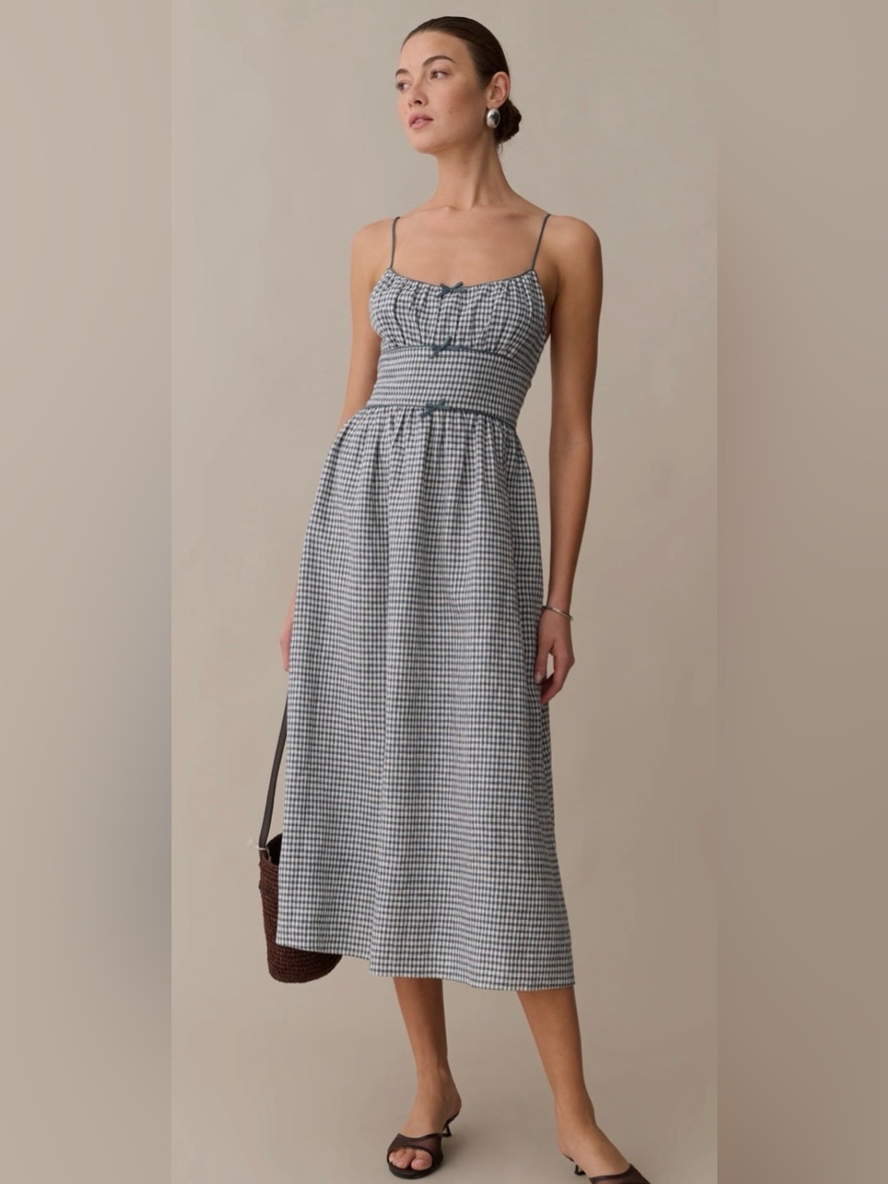 Few Moda kourt Darya Linen Dress Teal Gingham Size Small Reformation